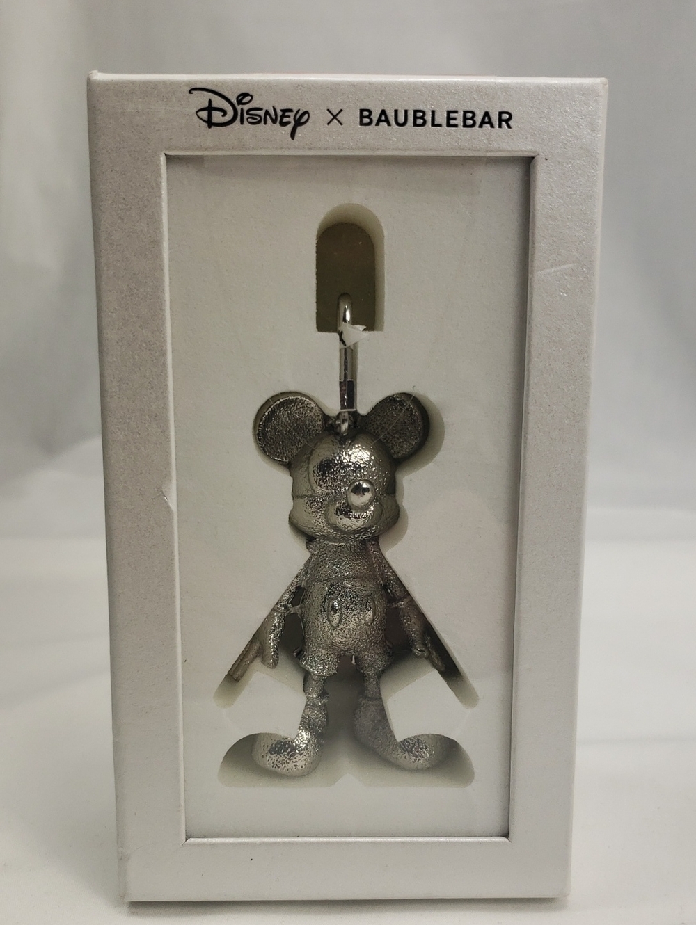 Disney x Baublebar Silver Metallic Mickey Mouse Bag Charm Keychain New In Box